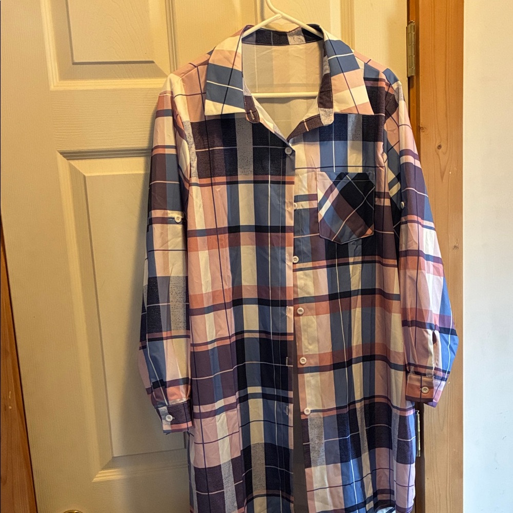 Plaid Long Sleeve Shirt Dress